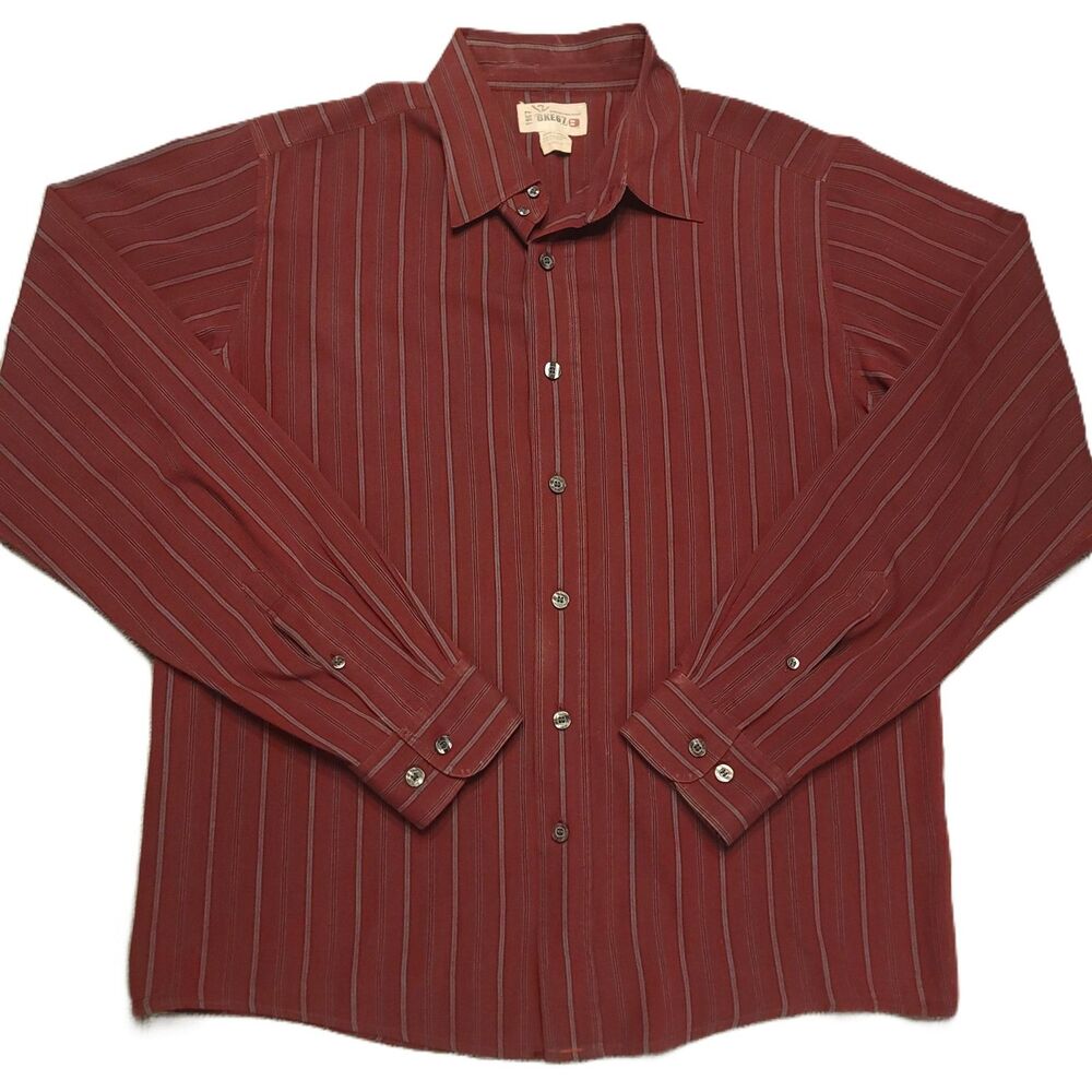 Buckle BKE 67 Mens L  Shirt Button Up Long Sleeve Red Striped Casual